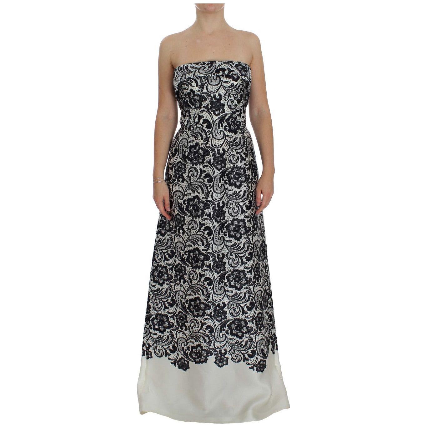 Dolce & Gabbana Elegant Silk Lace Corset Maxi Dress Dolce & Gabbana Dark Gray