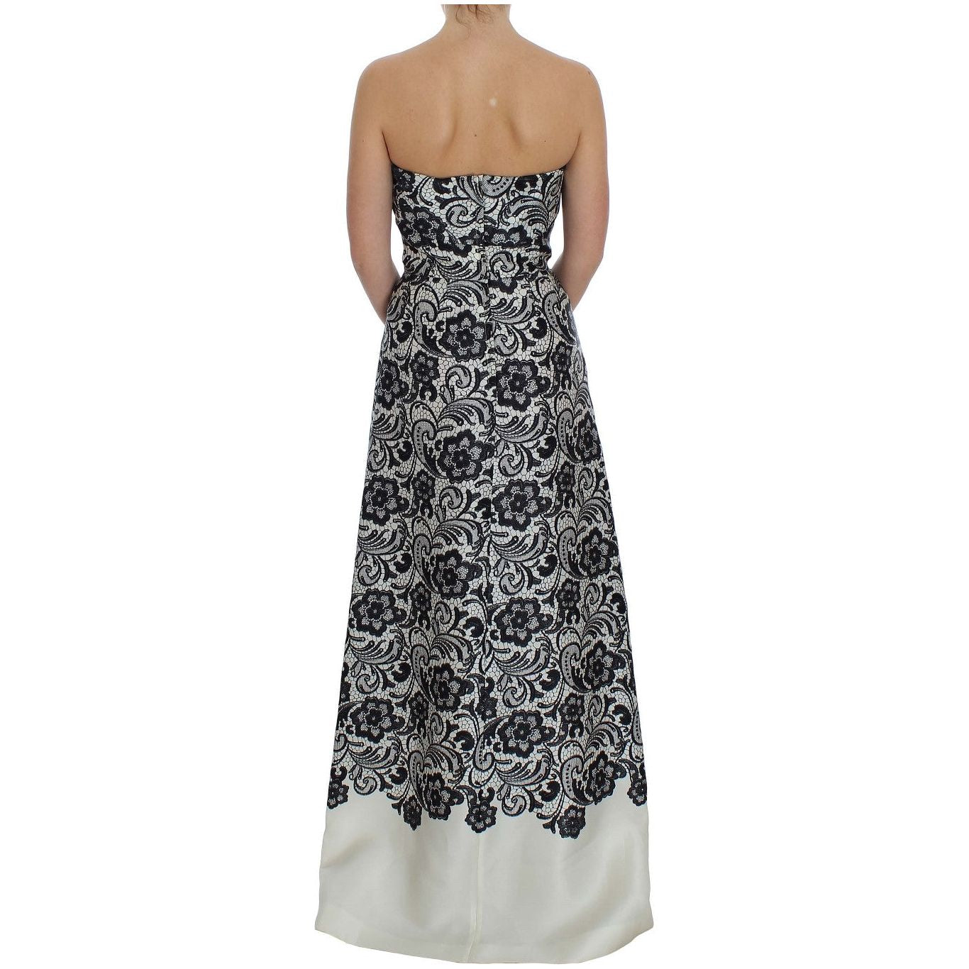 Dolce & Gabbana Elegant Silk Lace Corset Maxi Dress Dolce & Gabbana Dark Gray