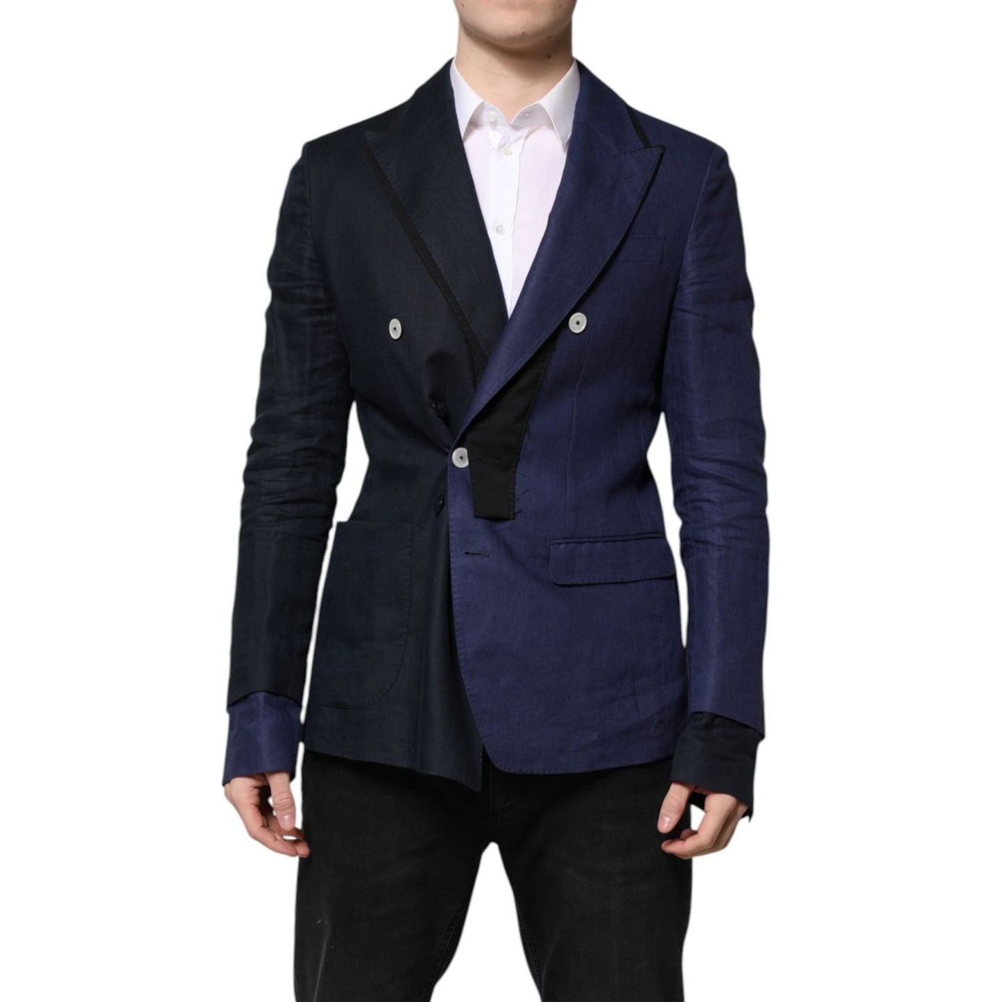 Dolce & Gabbana Navy Blue Double Breasted Suit Coat Blazer KOS2318-50