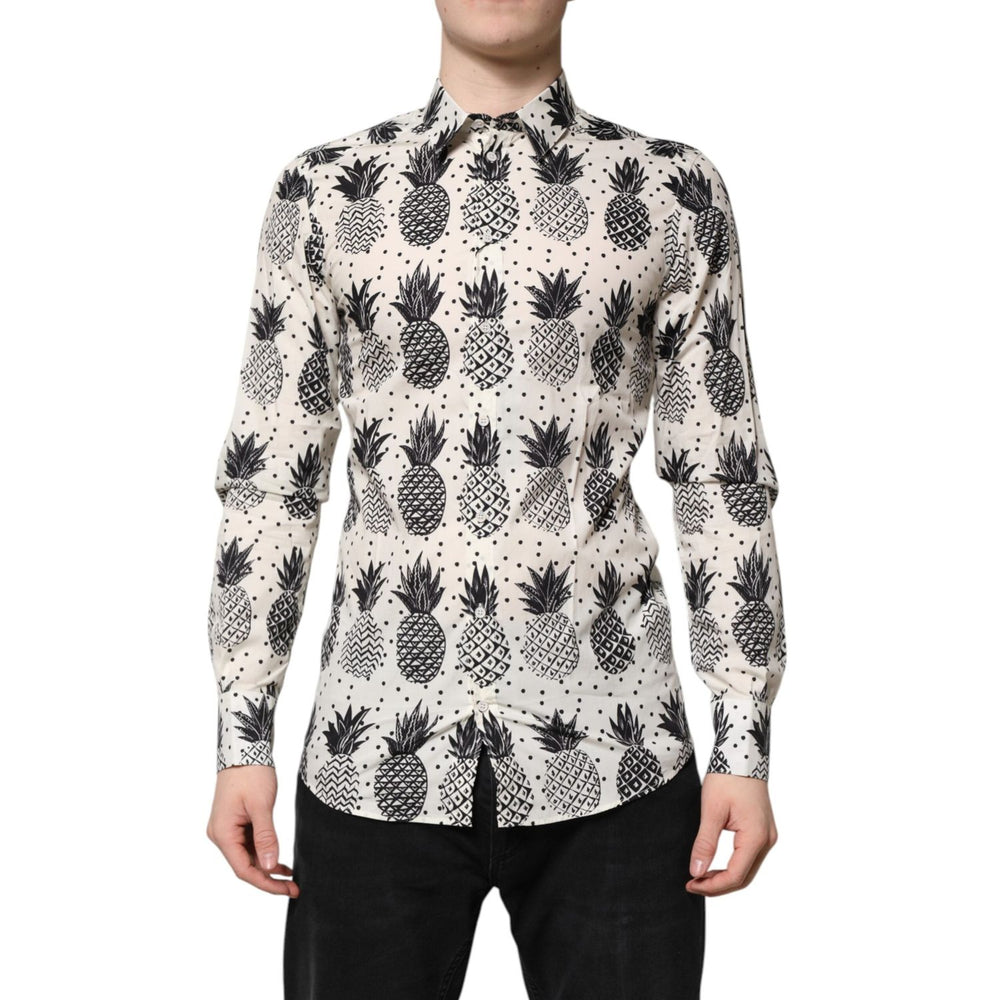 Dolce & Gabbana White Pineapple Print Long Sleeve GOLD Shirt TSH90452-37