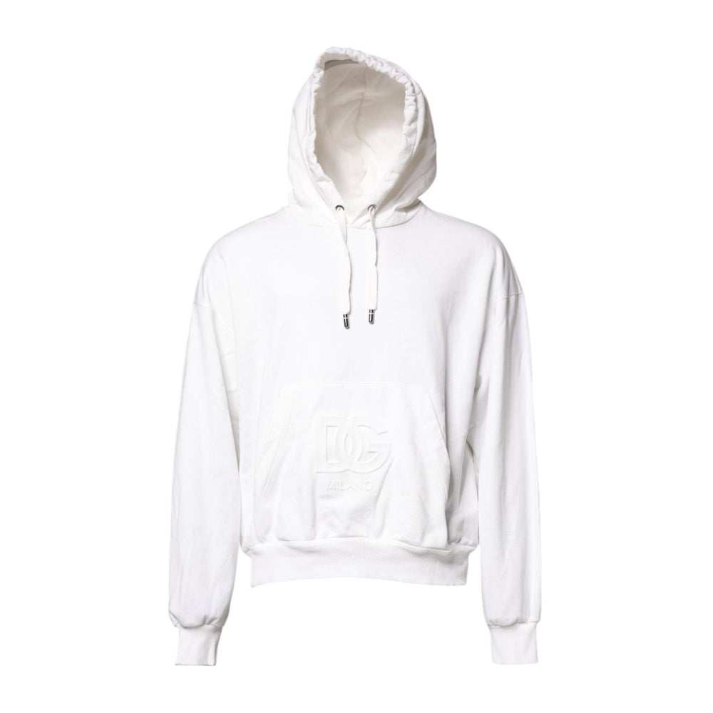 Dolce & Gabbana White Embossed Logo Hooded Sweatshirt Sweater TSH90269-50