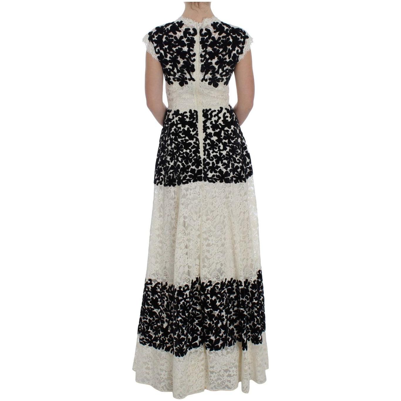 Dolce & Gabbana Elegant Floral Lace Cap Sleeve Maxi Dress Dolce & Gabbana Gray