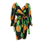 Dolce & Gabbana Black Pineapple Print Silk Wrap Mini Dress DR281254-38