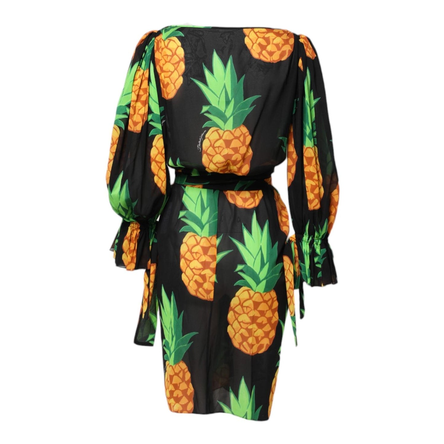 Dolce & Gabbana Black Pineapple Print Silk Wrap Mini Dress DR281254-38
