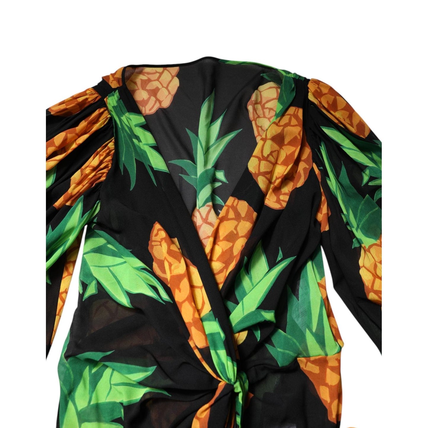 Dolce & Gabbana Black Pineapple Print Silk Wrap Mini Dress DR281254-38