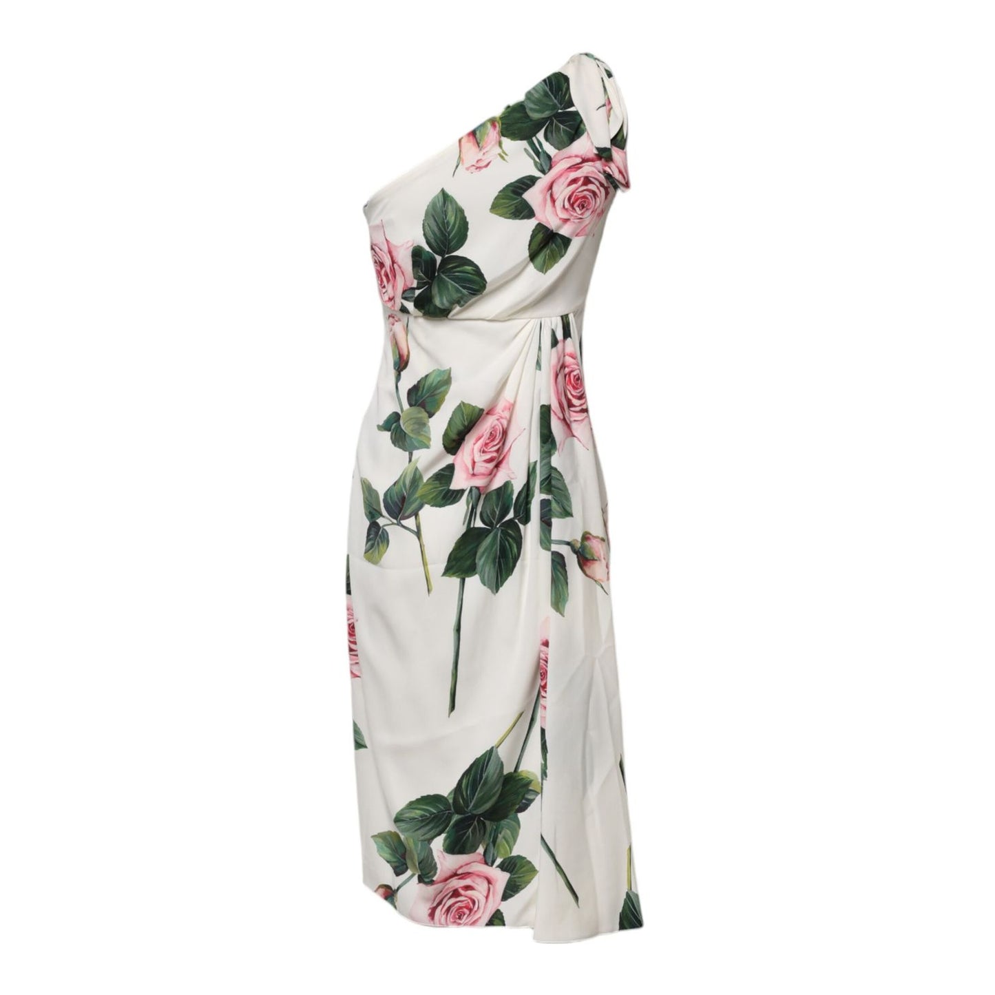 Dolce & Gabbana White Floral One Shoulder Sheath Midi Dress DR281301-36