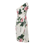 Dolce & Gabbana White Floral One Shoulder Sheath Midi Dress DR281301-36