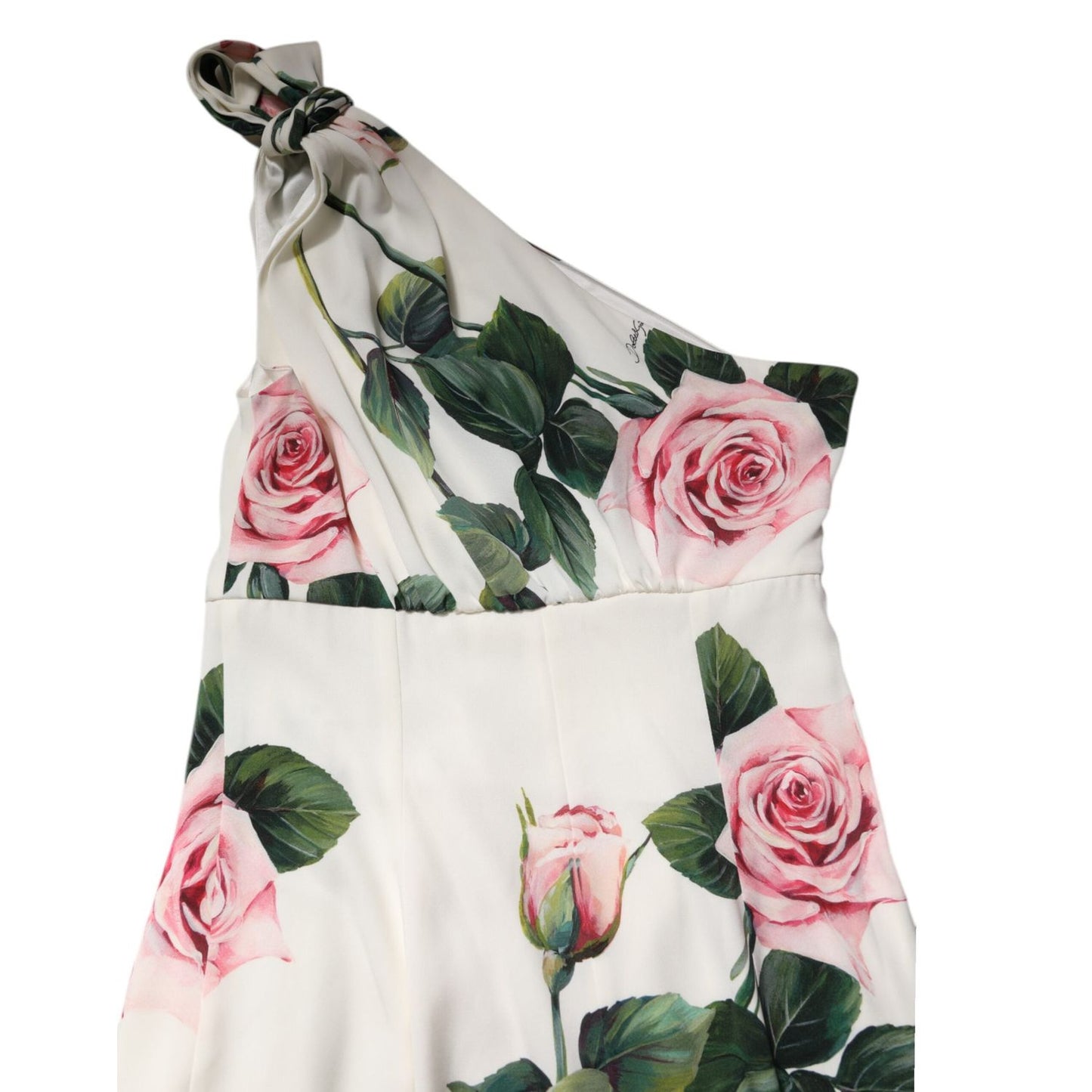 Dolce & Gabbana White Floral One Shoulder Sheath Midi Dress DR281301-36