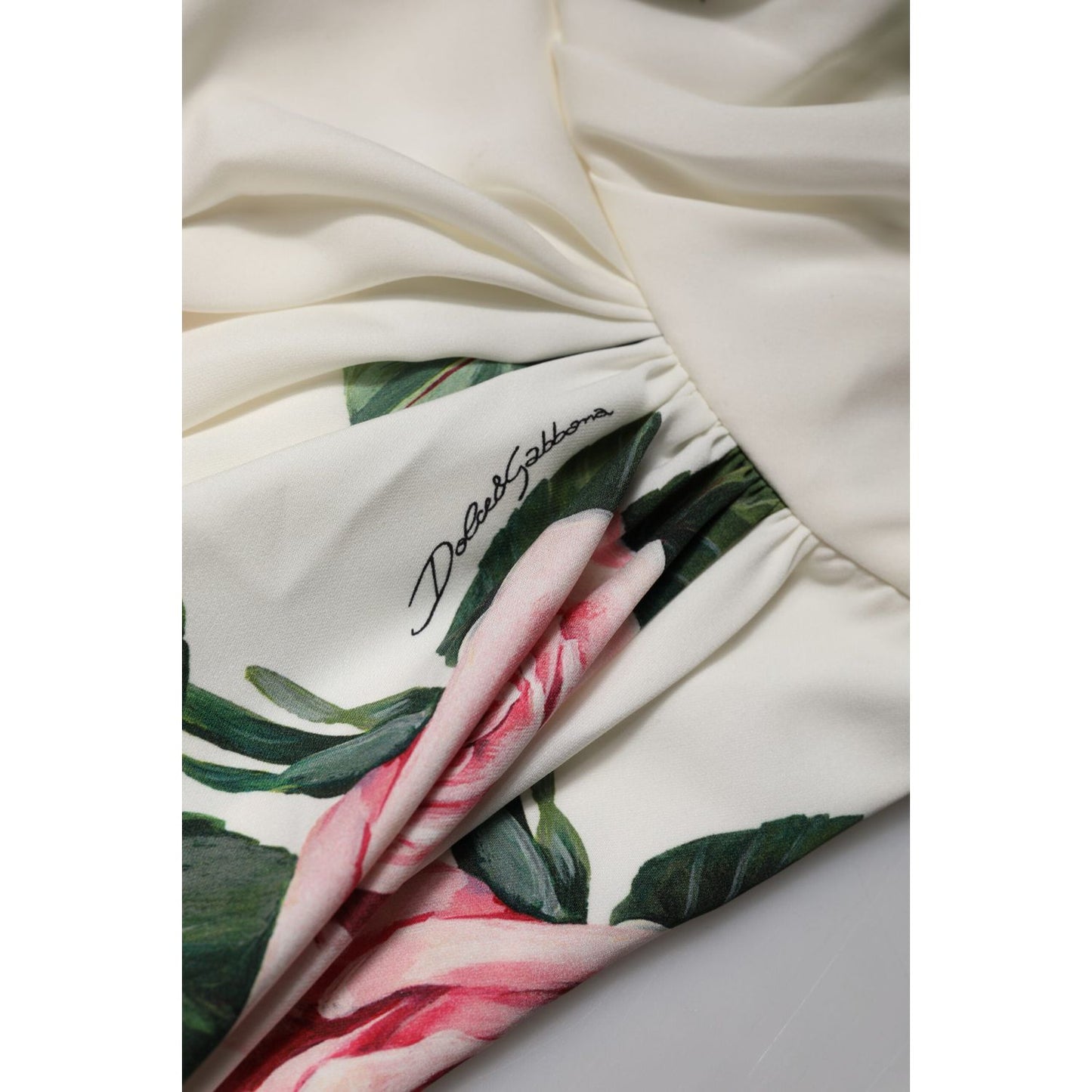 Dolce & Gabbana White Floral One Shoulder Sheath Midi Dress DR281301-36