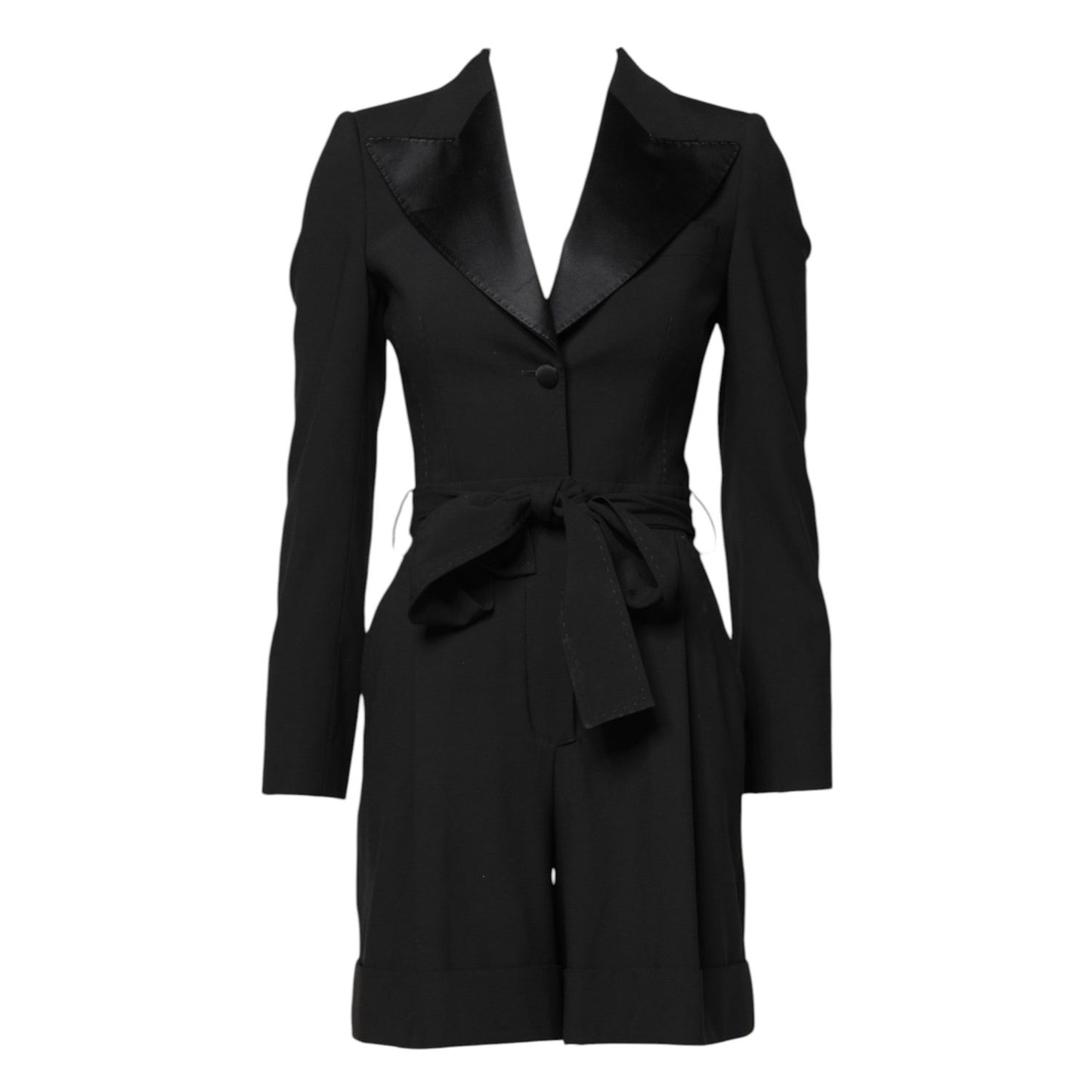 Dolce & Gabbana Black Wool Jumpsuit Dress Women Coat Jacket KOS1936-36
