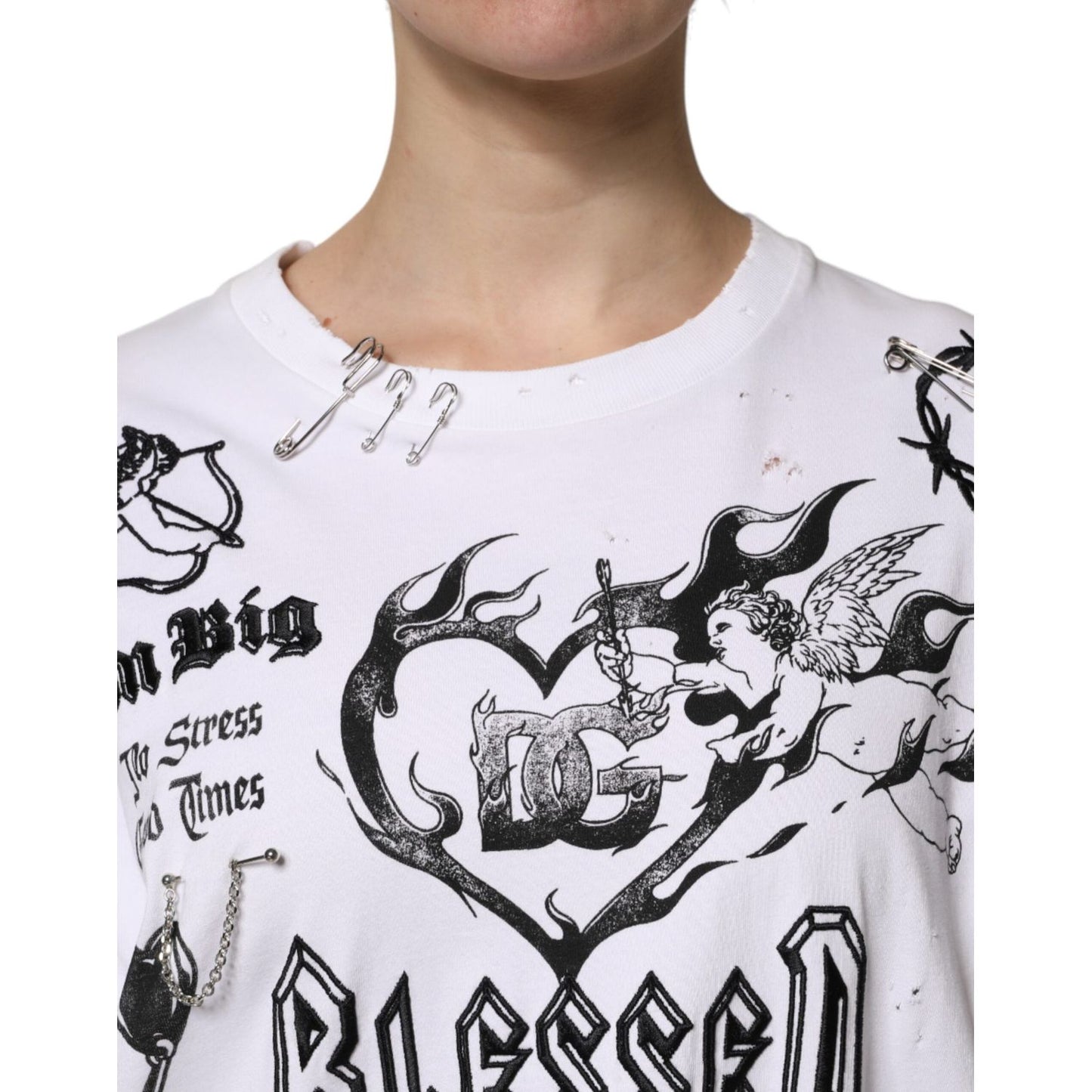 Dolce & Gabbana White Cotton DG BLESSED Printed T-shirt THS90403-44