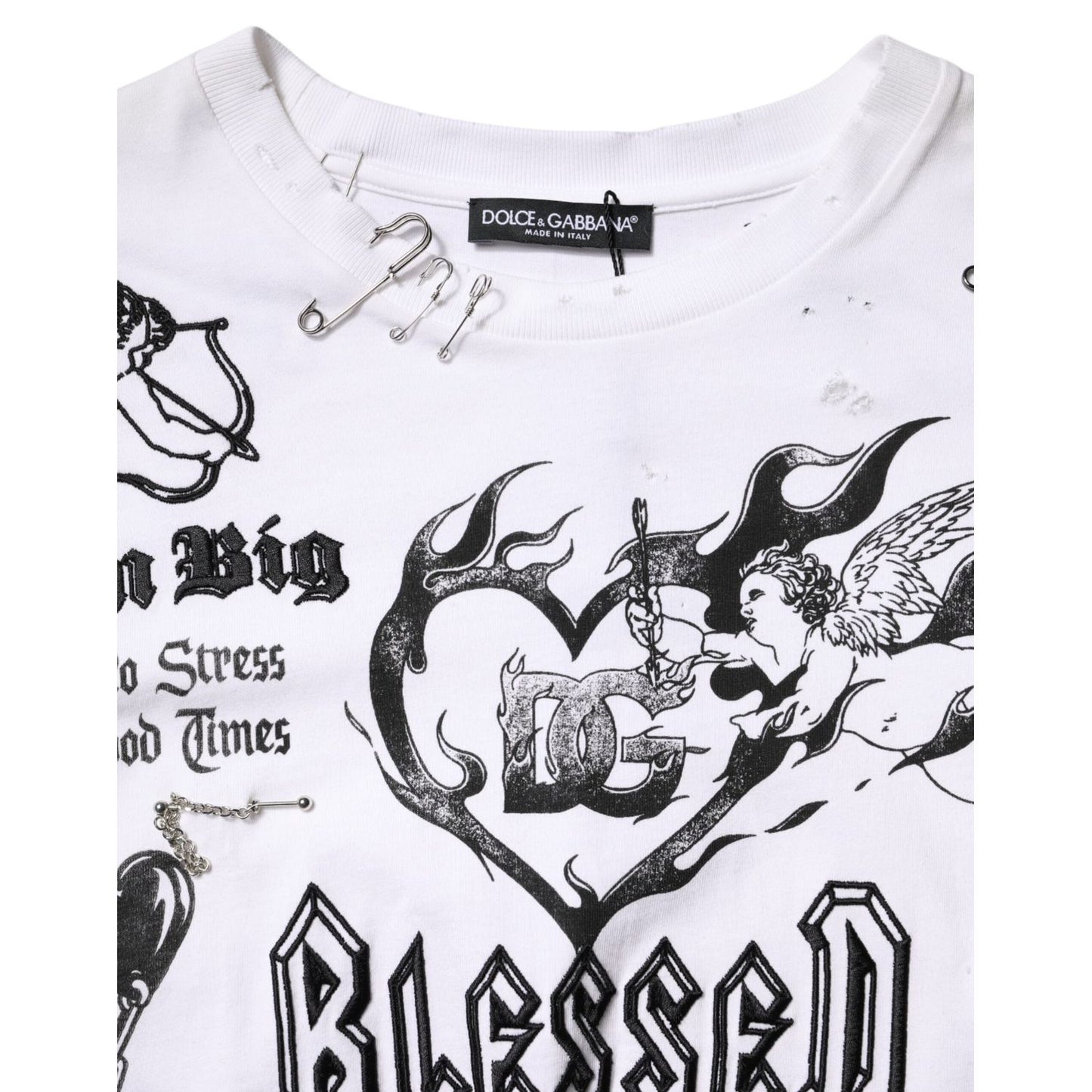Dolce & Gabbana White Cotton DG BLESSED Printed T-shirt THS90403-44