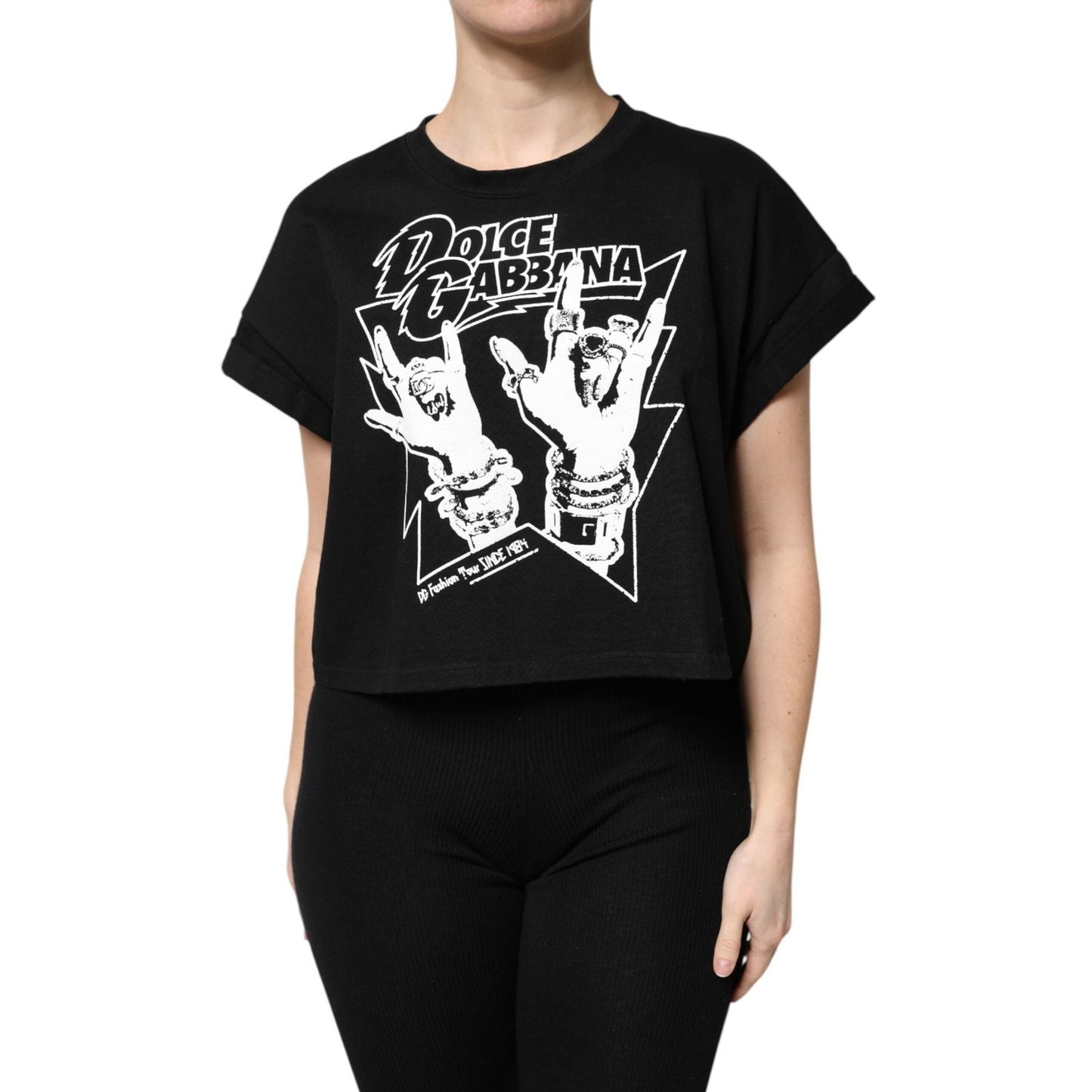 Dolce & Gabbana Black Cotton Printed Short Sleeves T-shirt THS90413-50