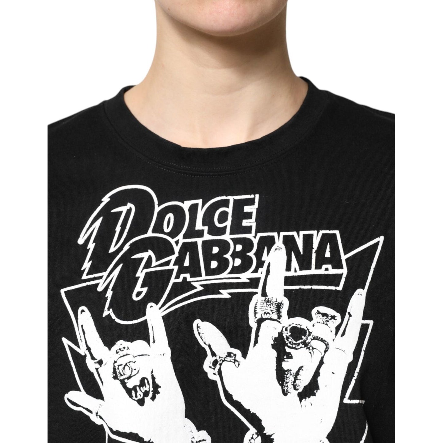 Dolce & Gabbana Black Cotton Printed Short Sleeves T-shirt THS90413-50