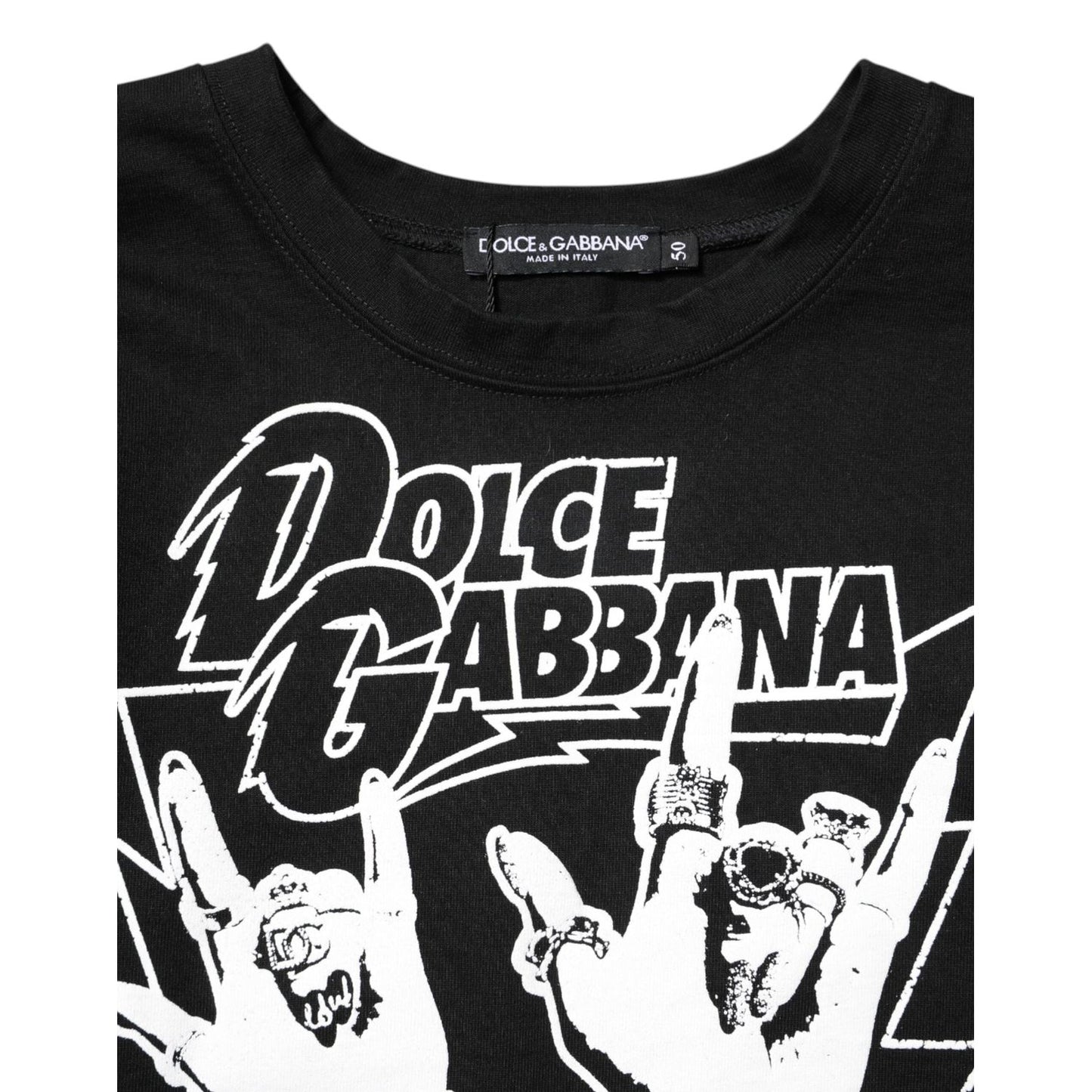 Dolce & Gabbana Black Cotton Printed Short Sleeves T-shirt THS90413-50