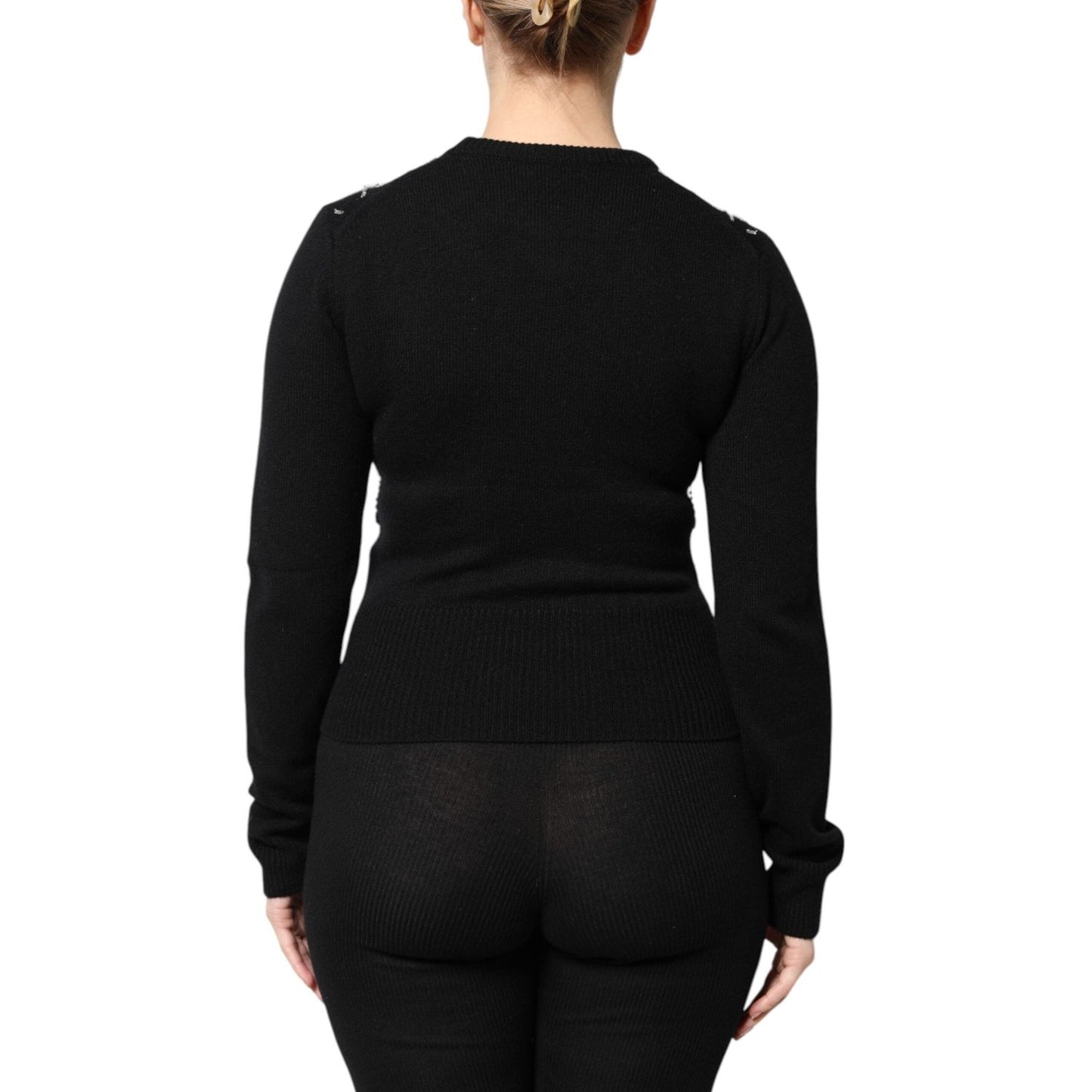 Dolce & Gabbana Black Cashmere Embellished Long Sleeves Top THS90420-36