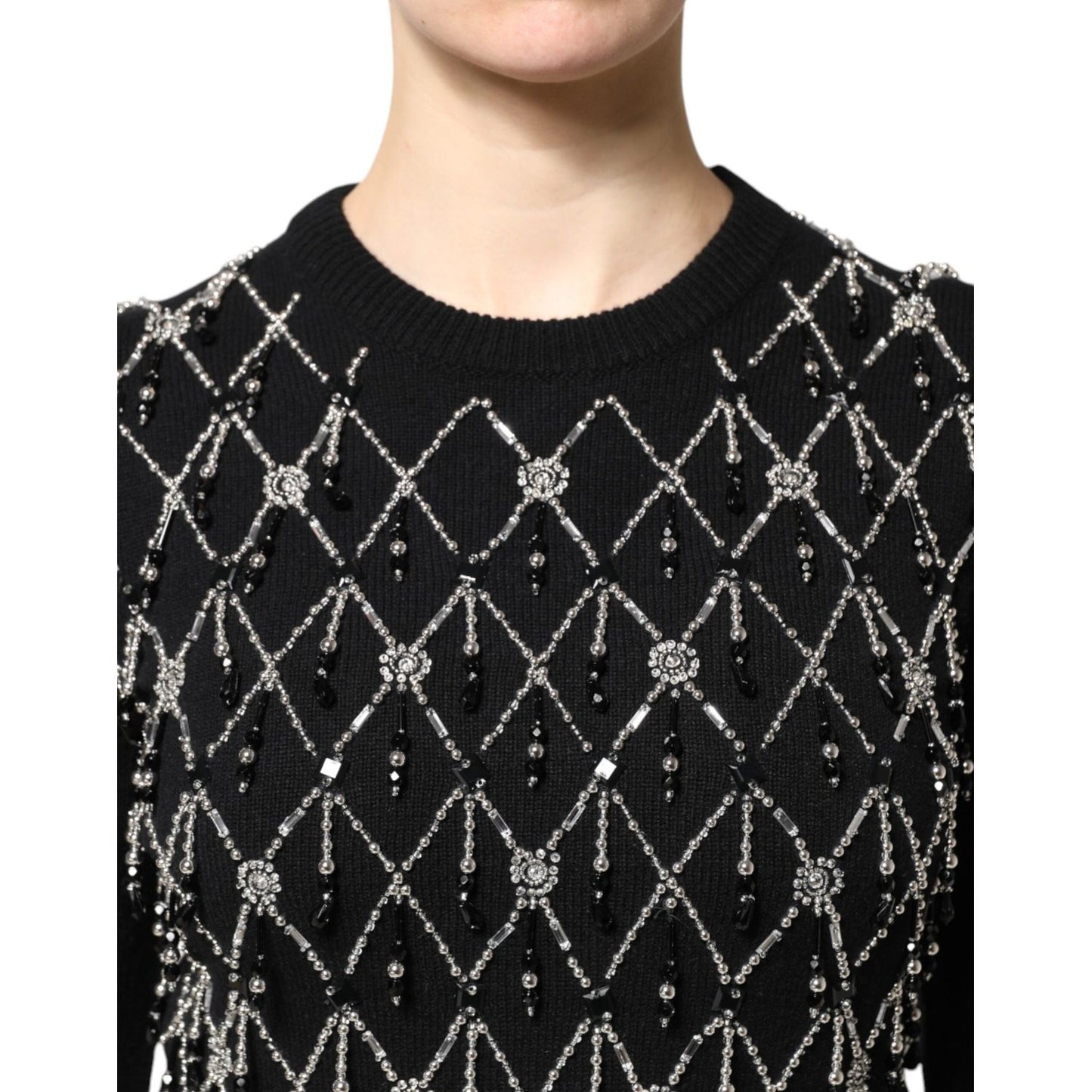 Dolce & Gabbana Black Cashmere Embellished Long Sleeves Top THS90420-36
