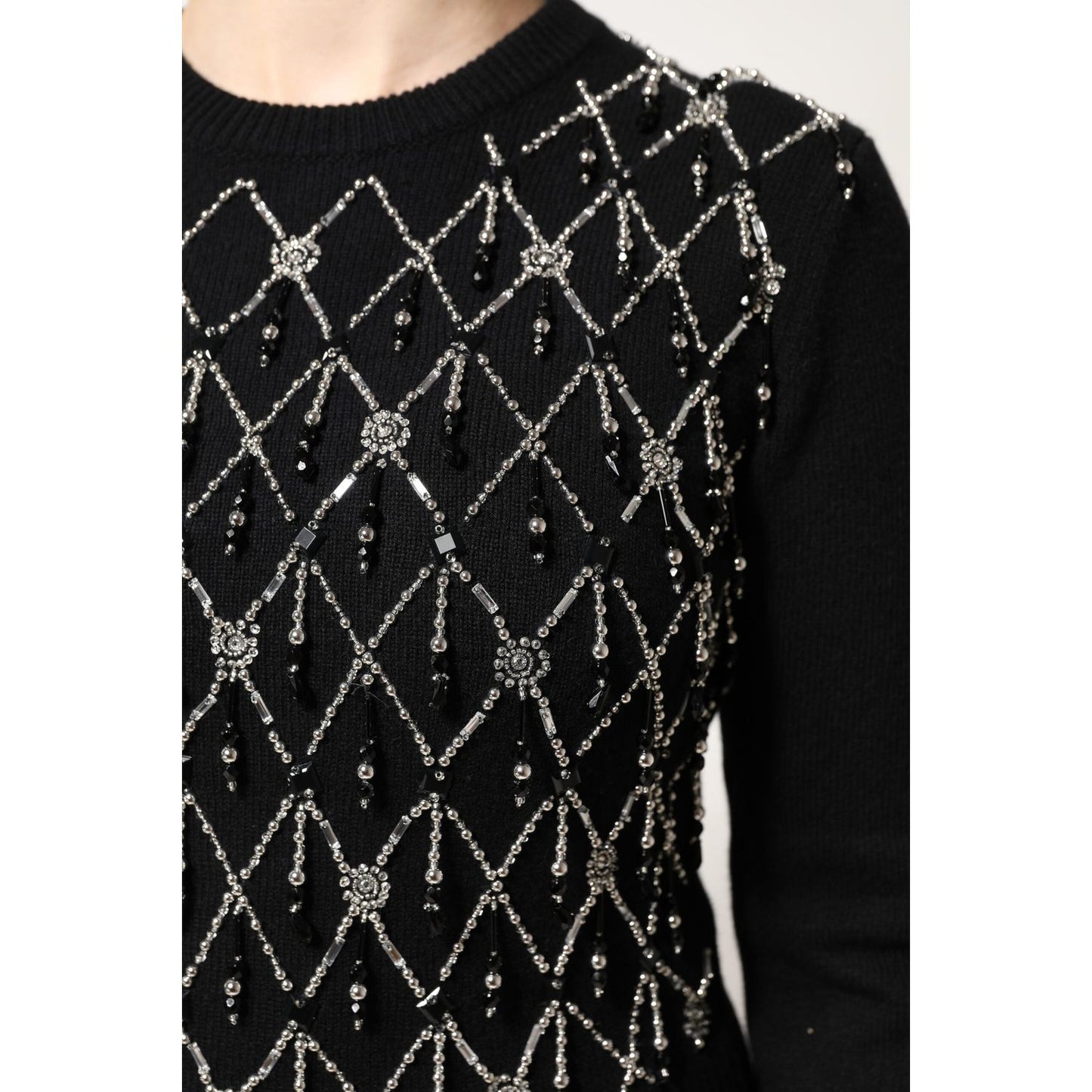 Dolce & Gabbana Black Cashmere Embellished Long Sleeves Top THS90420-36