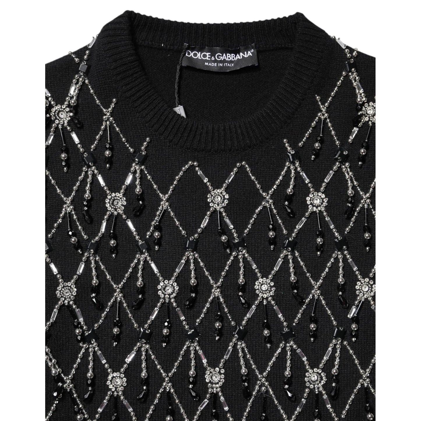 Dolce & Gabbana Black Cashmere Embellished Long Sleeves Top THS90420-36