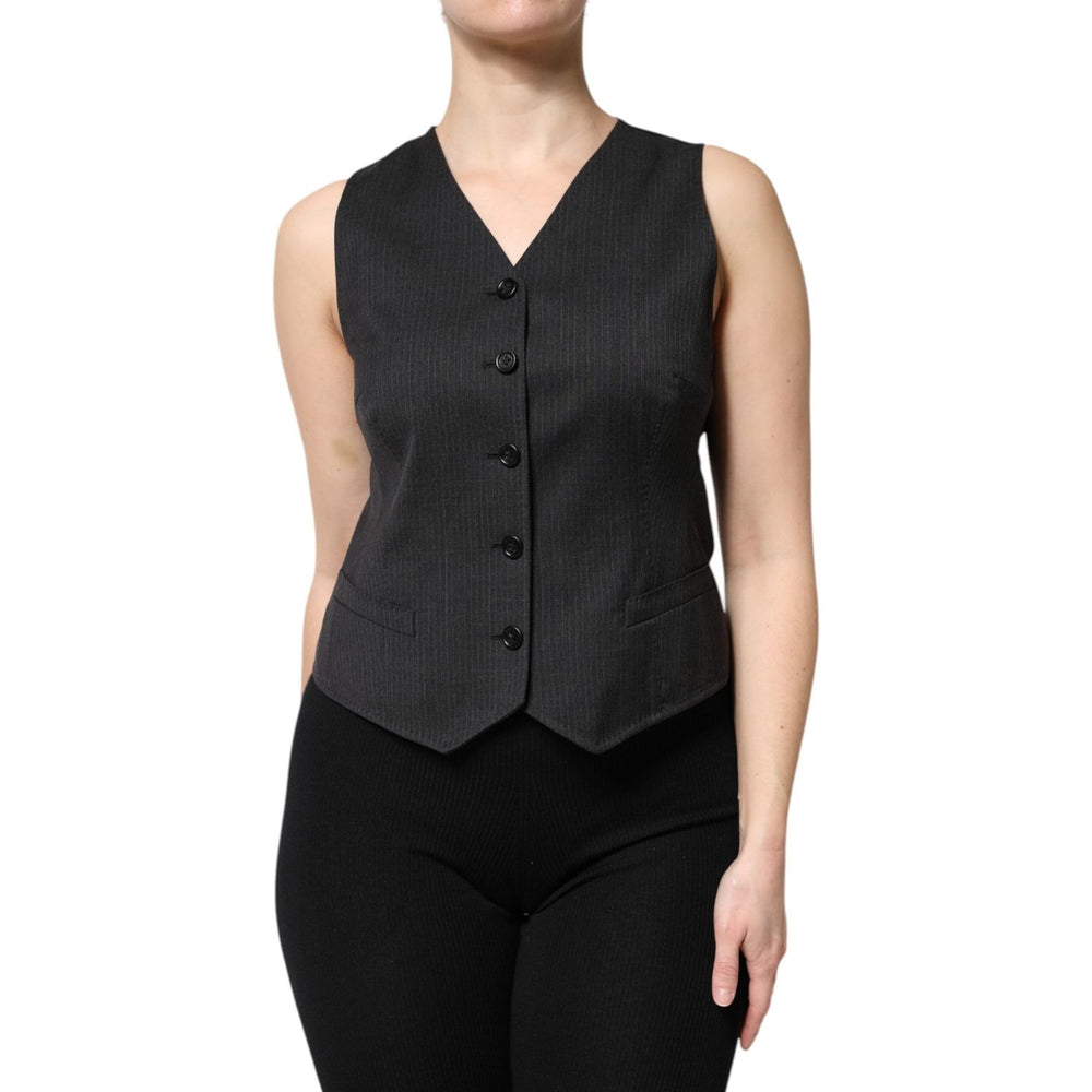 Dolce & Gabbana Black Striped Button Down Sleeveless Vest Top TSH7067-42
