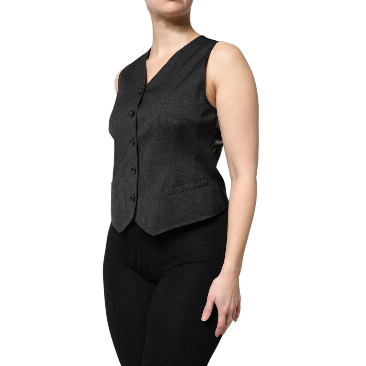 Dolce & Gabbana Black Striped Button Down Sleeveless Vest Top TSH7067-42