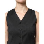 Dolce & Gabbana Black Striped Button Down Sleeveless Vest Top TSH7067-42