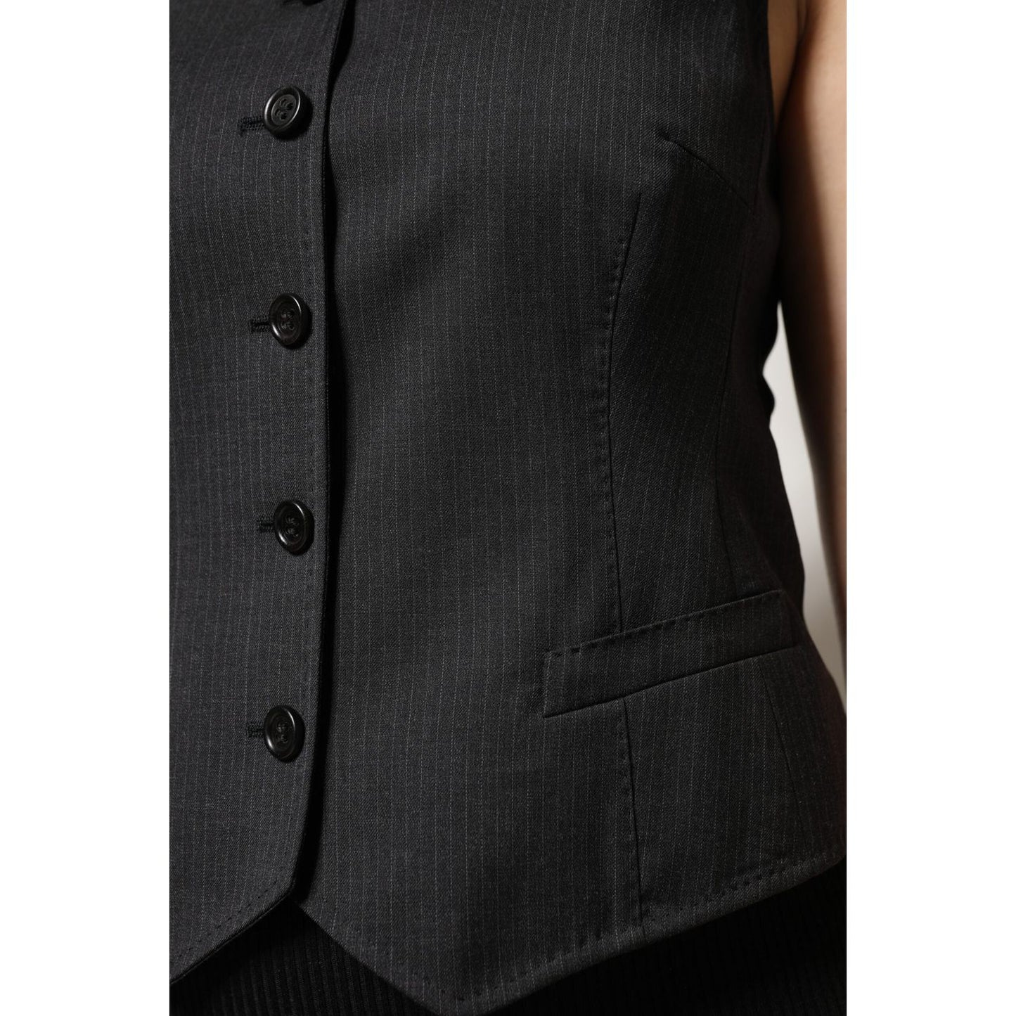 Dolce & Gabbana Black Striped Button Down Sleeveless Vest Top TSH7067-42