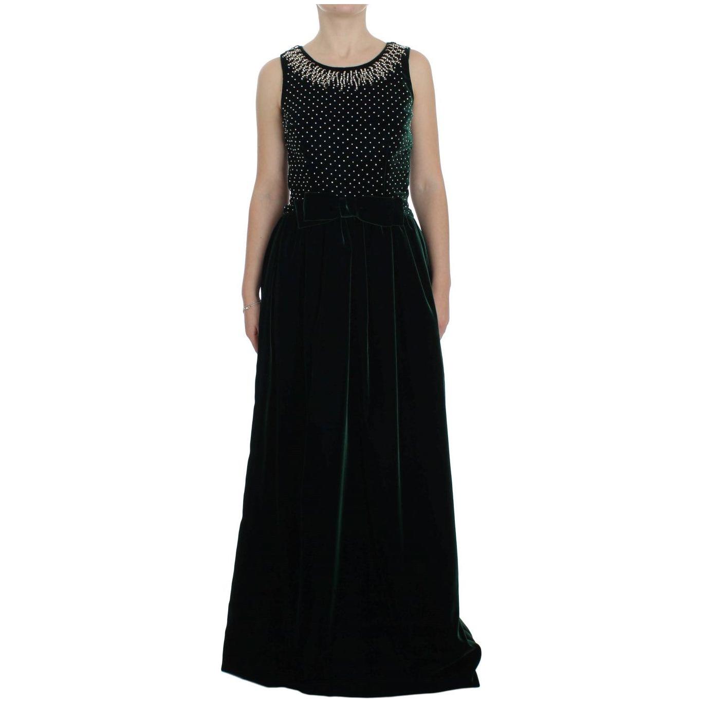 Dolce & Gabbana Enchanted Emerald Velvet Crystal Maxi Dress Dolce & Gabbana Black