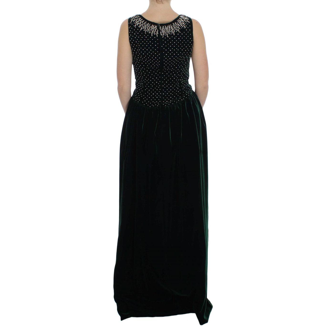 Dolce & Gabbana Enchanted Emerald Velvet Crystal Maxi Dress Dolce & Gabbana Black