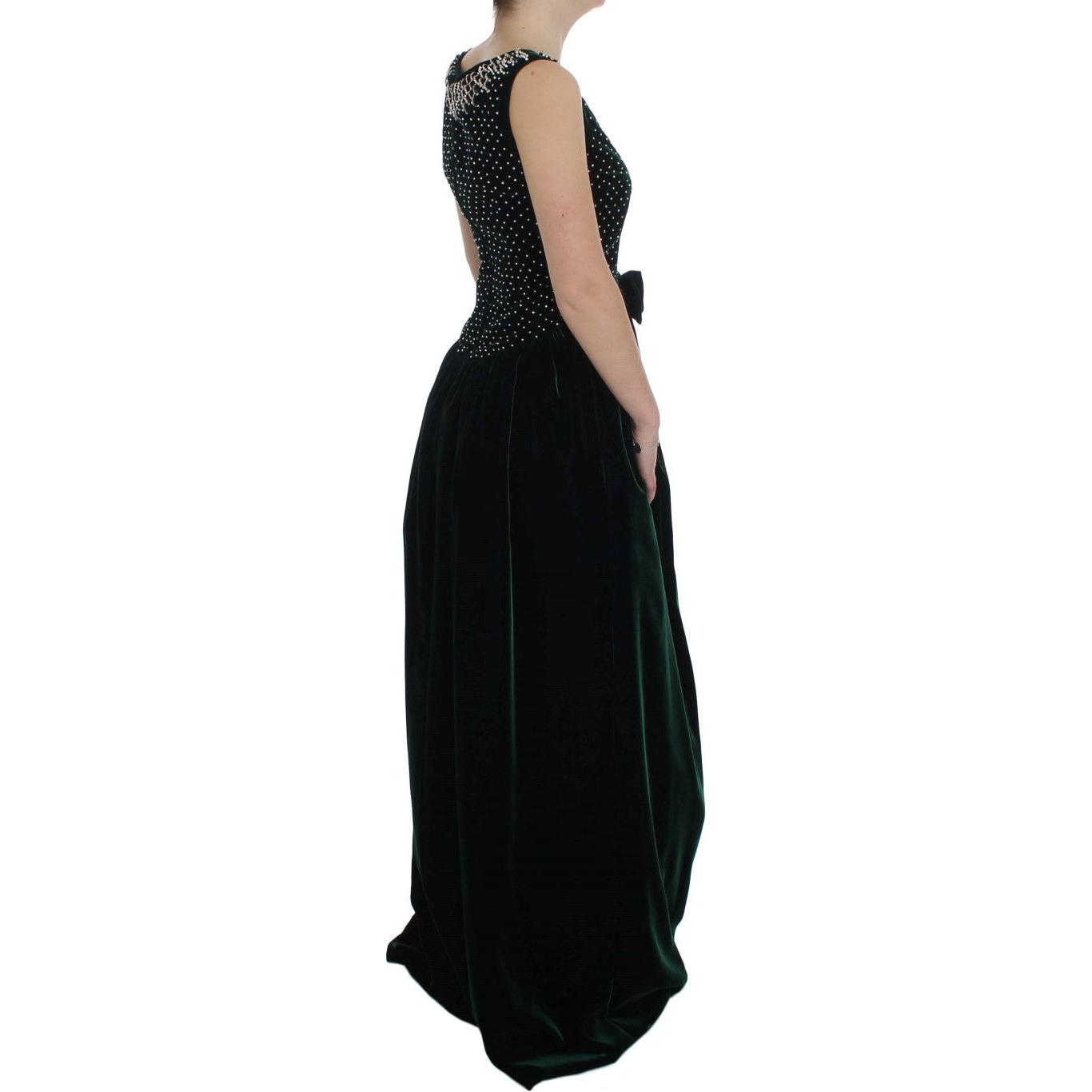 Dolce & Gabbana Enchanted Emerald Velvet Crystal Maxi Dress Dolce & Gabbana Tan