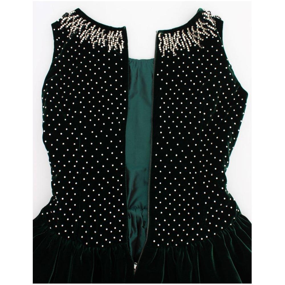 Dolce & Gabbana Enchanted Emerald Velvet Crystal Maxi Dress Dolce & Gabbana White Smoke