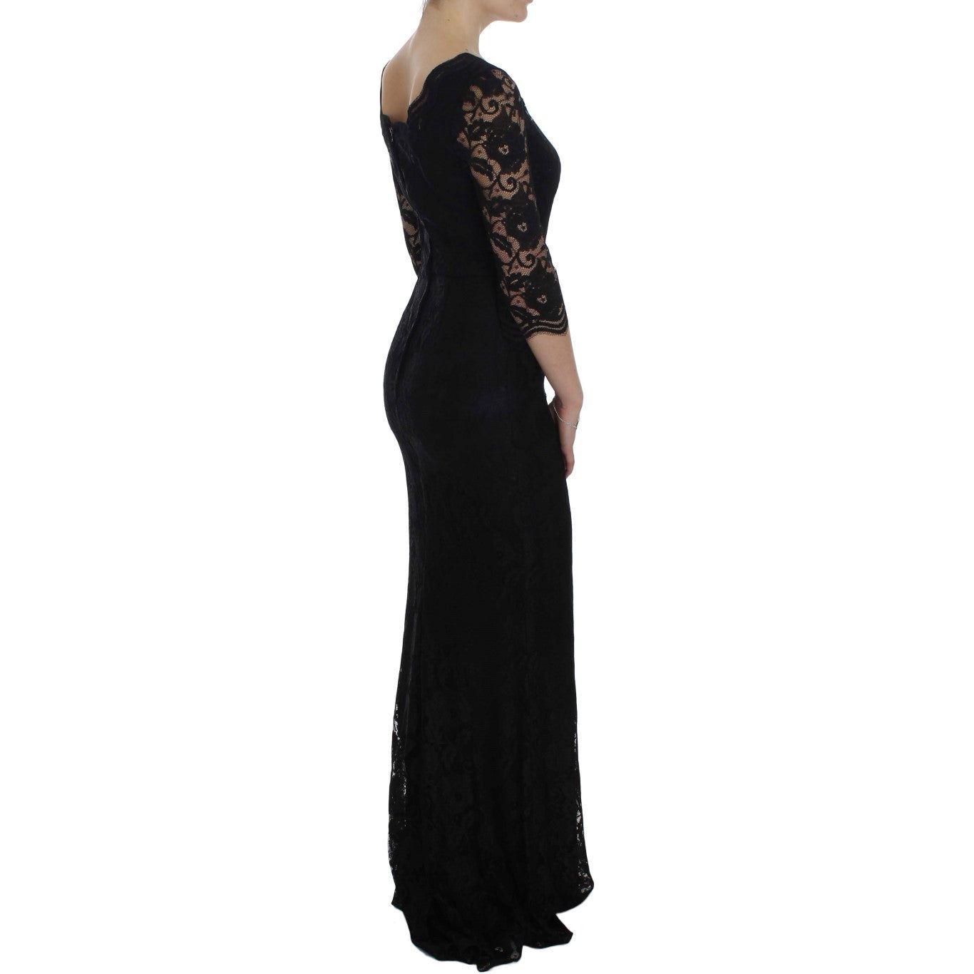 Dolce & Gabbana Elegant Black Floral Lace Maxi Dress Dolce & Gabbana Black
