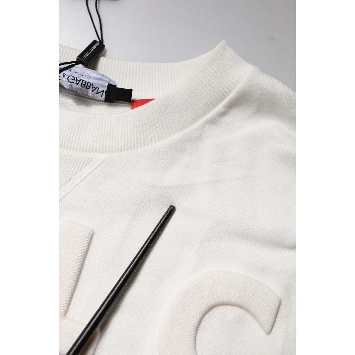 Dolce & Gabbana White Embossed Logo Cotton Crew Neck Sweater TSH90590-44