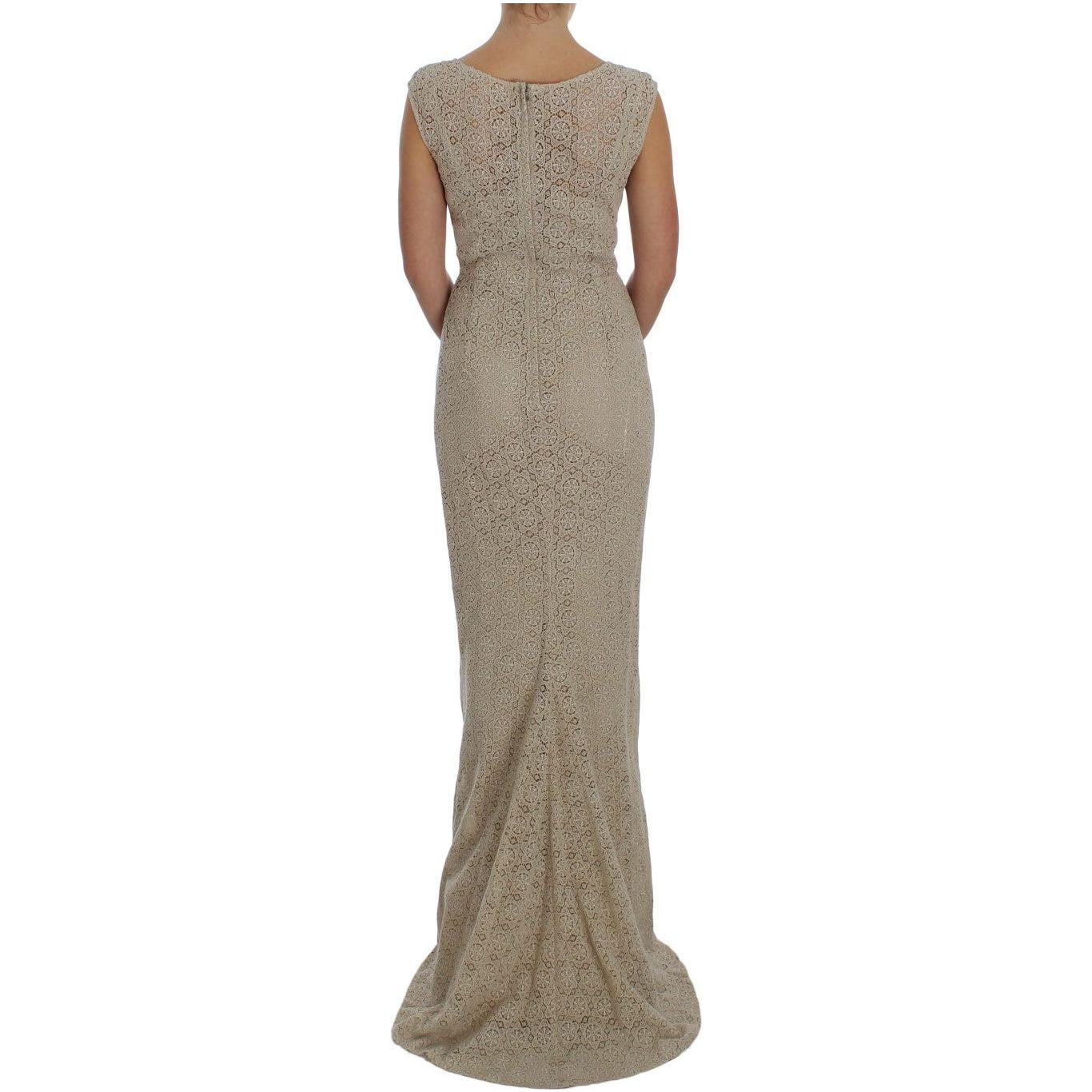 Dolce & Gabbana Elegant Beige Floral Cutout Maxi Dress Dresses Dolce & Gabbana Slate Gray