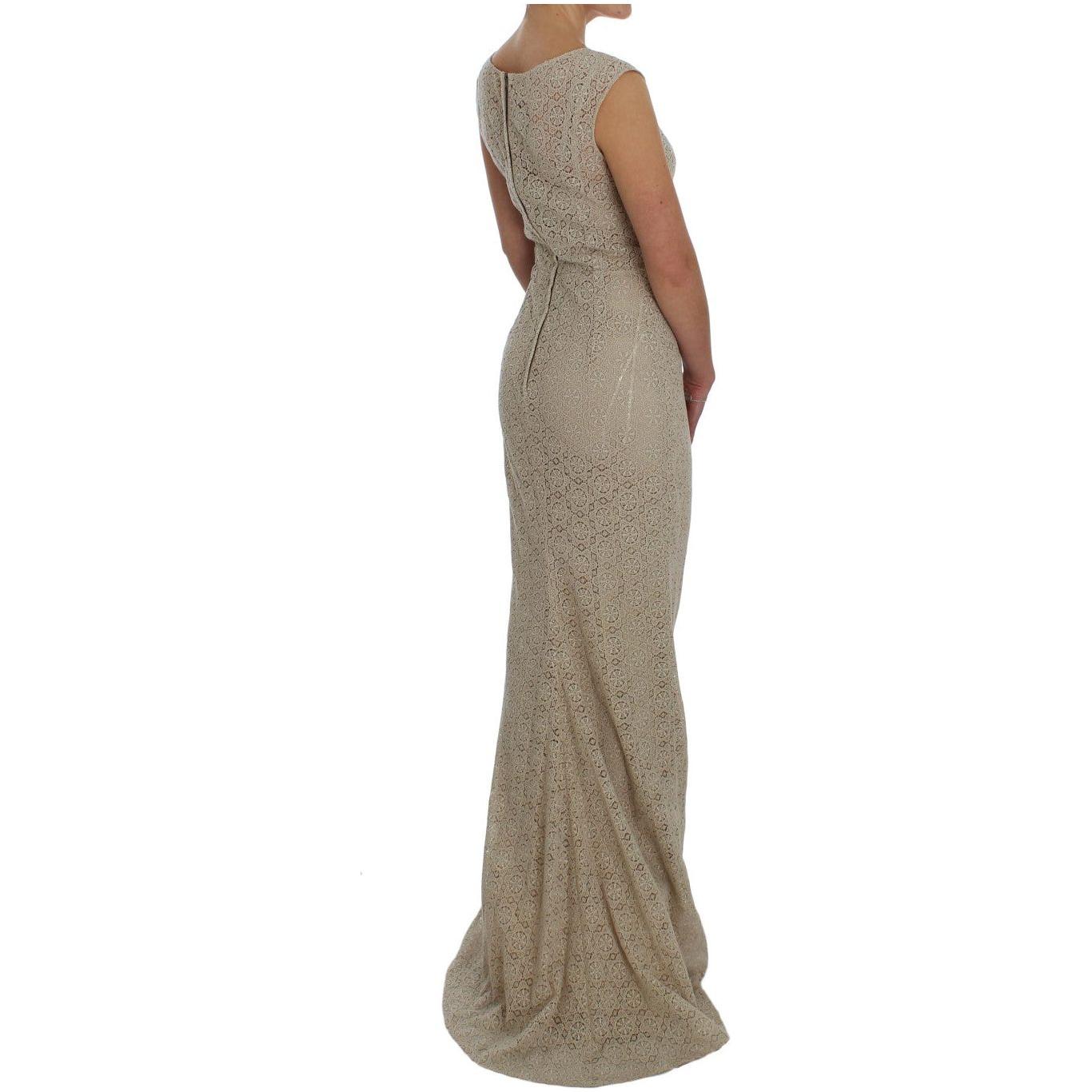 Dolce & Gabbana Elegant Beige Floral Cutout Maxi Dress Dresses Dolce & Gabbana Slate Gray
