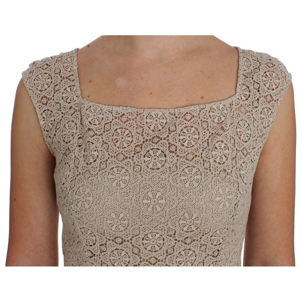 Dolce & Gabbana Elegant Beige Floral Cutout Maxi Dress Dresses Dolce & Gabbana Rosy Brown
