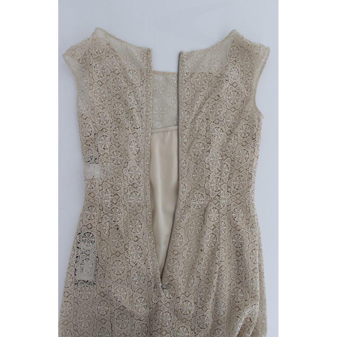 Dolce & Gabbana Elegant Beige Floral Cutout Maxi Dress Dresses Dolce & Gabbana Dark Gray