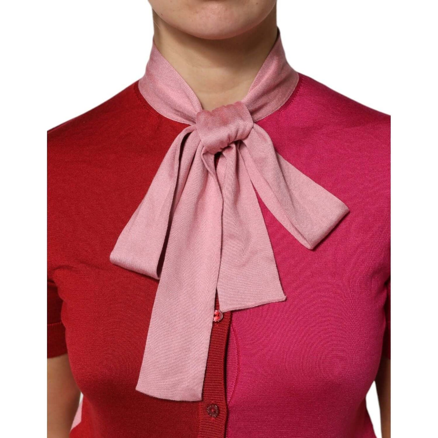 Dolce & Gabbana Pink Short Sleeves Buttoned Ascot Collar Top TSH87618-40