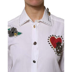 Dolce & Gabbana White Cotton Floral Embellished Shirt Top TSH878620-40