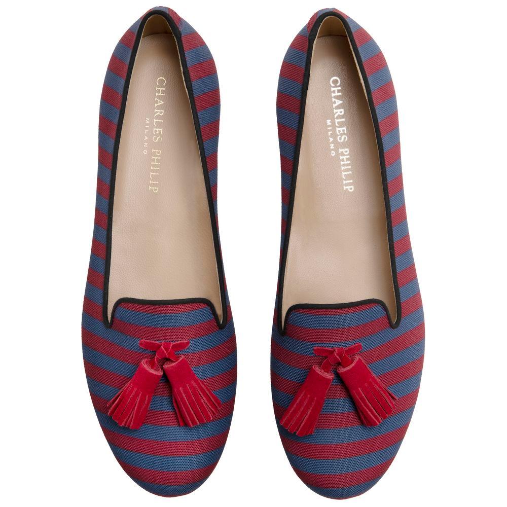 Charles Philip Red Cotton Flat Shoe