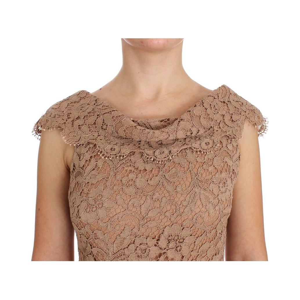 Dolce & Gabbana Elegant Pink Floral Lace Maxi Dress Dolce & Gabbana Rosy Brown