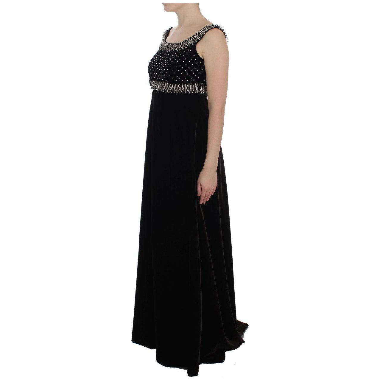Dolce & Gabbana Elegant Brown Velvet Crystal Gown Dolce & Gabbana Tan