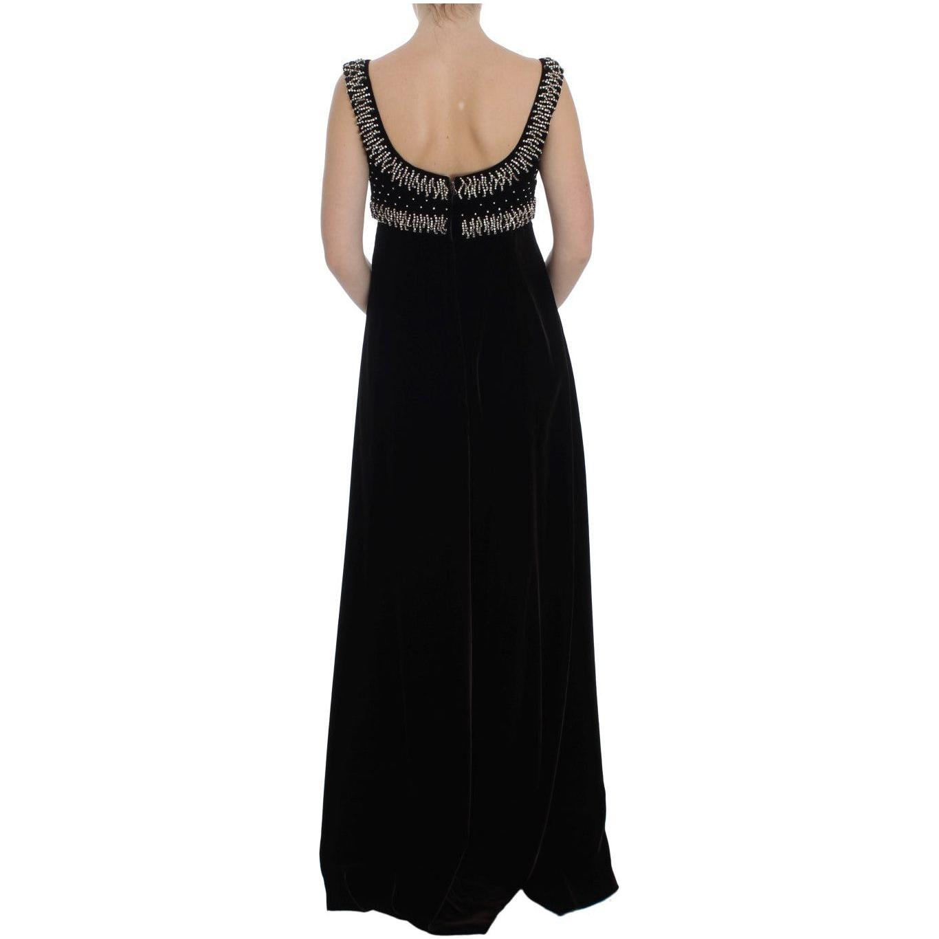 Dolce & Gabbana Elegant Brown Velvet Crystal Gown Dolce & Gabbana Tan