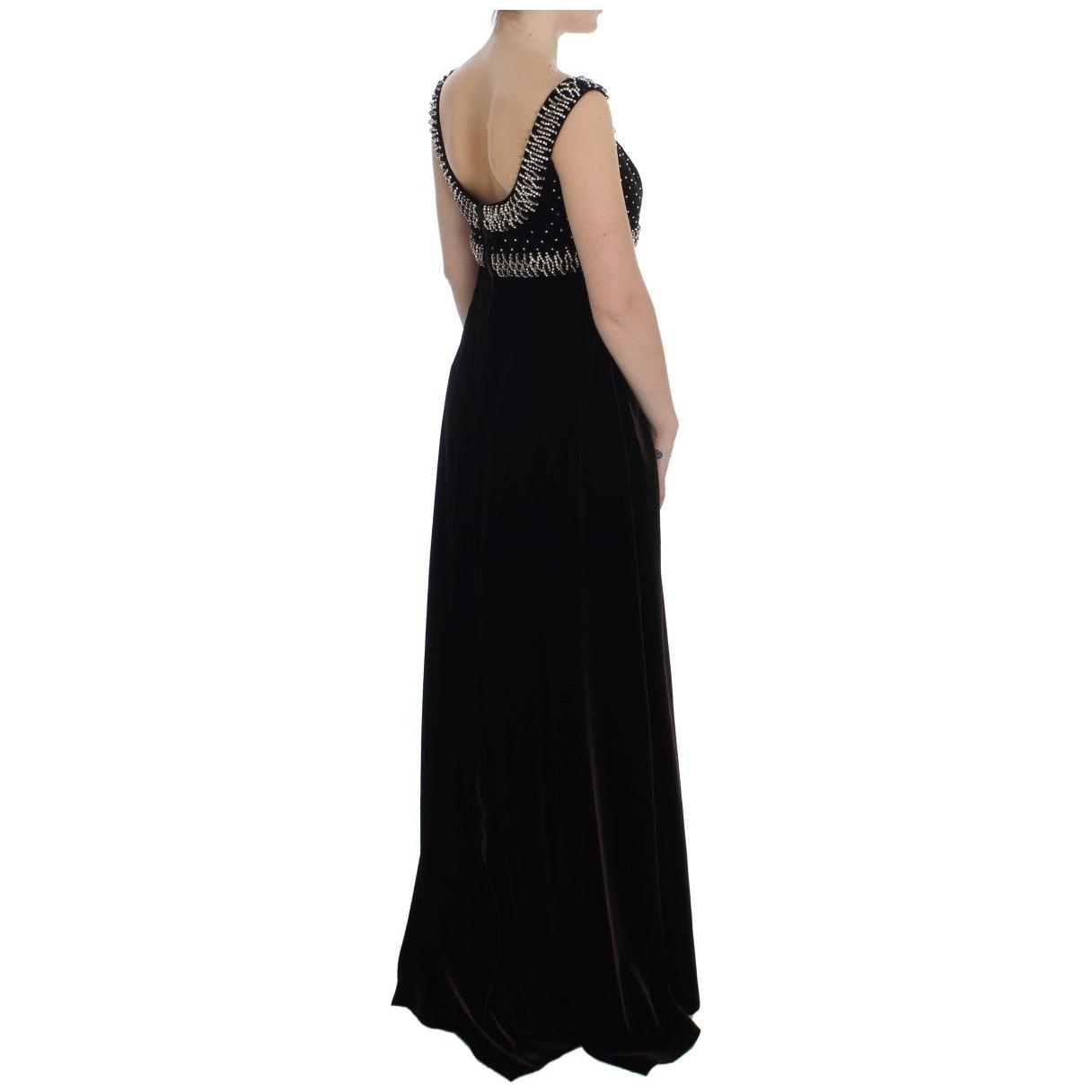 Dolce & Gabbana Elegant Brown Velvet Crystal Gown Dolce & Gabbana Tan