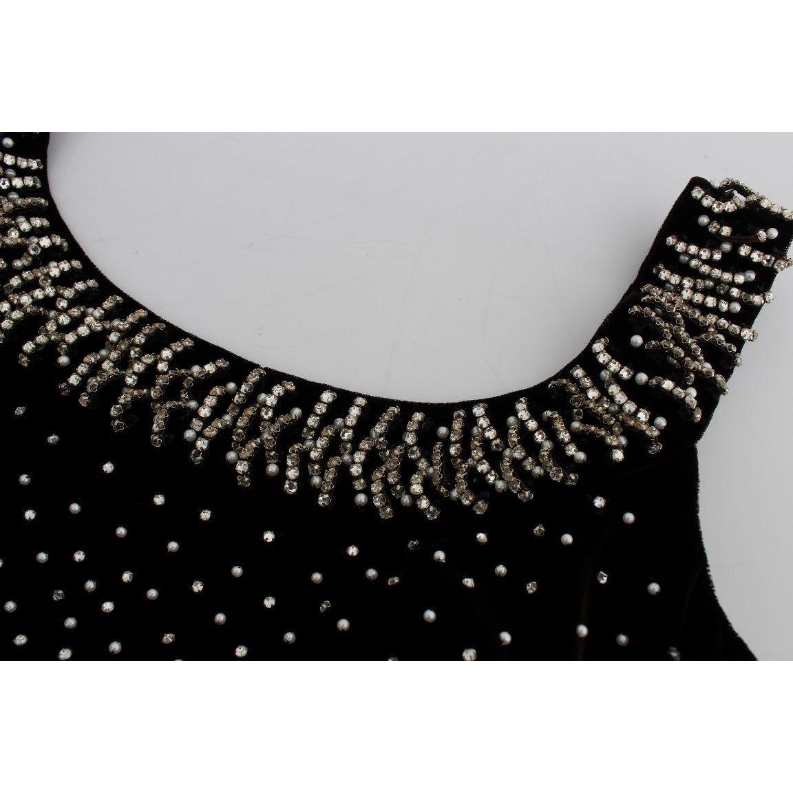 Dolce & Gabbana Elegant Brown Velvet Crystal Gown Dolce & Gabbana Gray