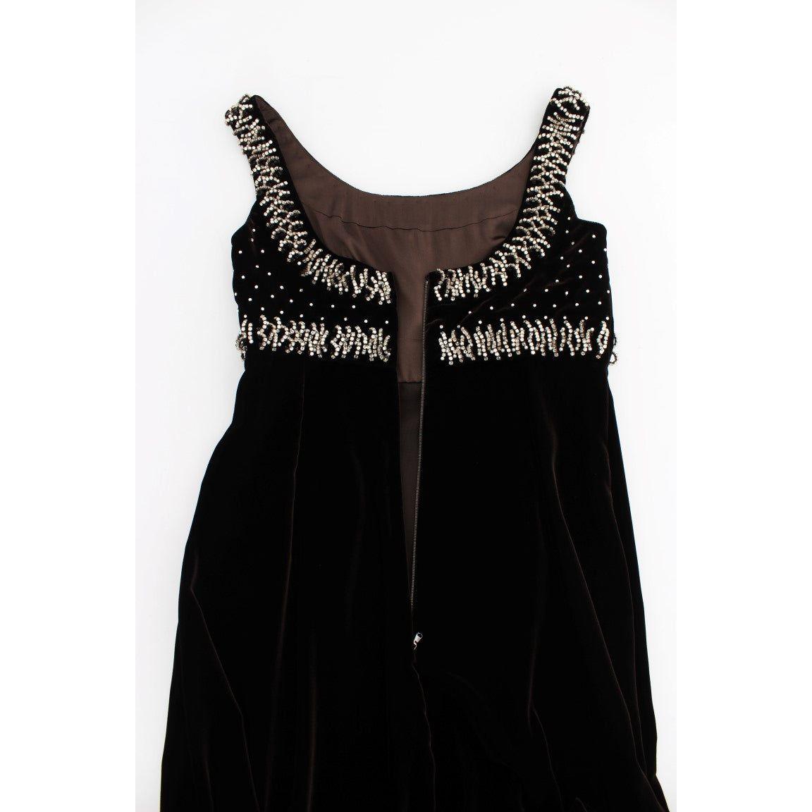 Dolce & Gabbana Elegant Brown Velvet Crystal Gown Dolce & Gabbana White Smoke