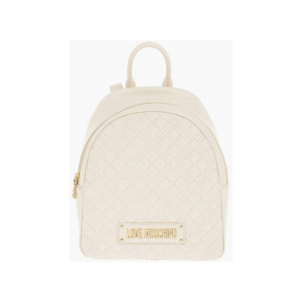 Moschino Moschino LOVE Quilted Faux Leather Backpack with Golden Logo MOP537883GD 1728,74866327712,Backpacks - Women - Bags,Bags,Beige,Moschino,New with tags,Women,Women - Bags