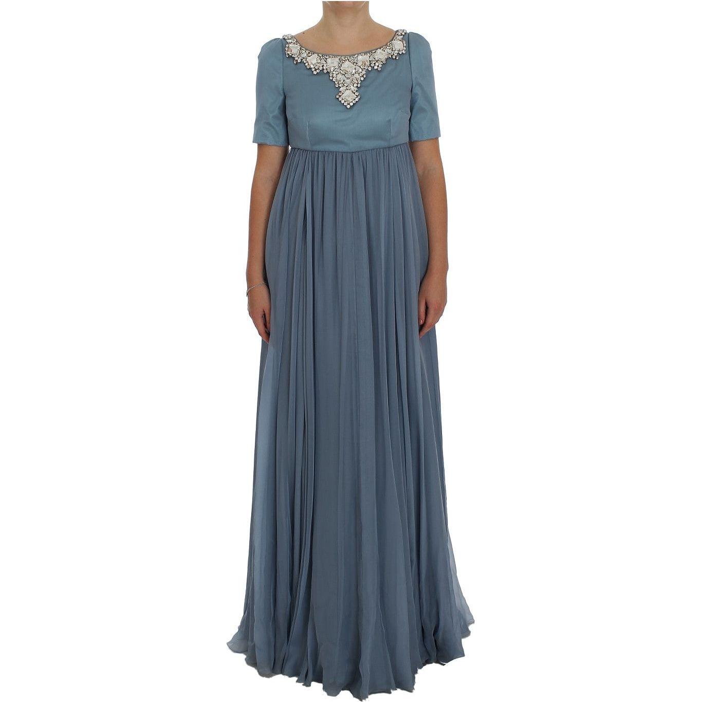 Dolce & Gabbana Elegant Crystal-Embellished Silk Gown Dolce & Gabbana Dim Gray