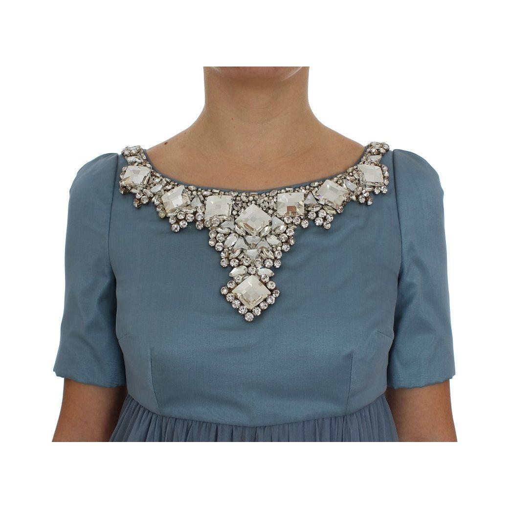 Dolce & Gabbana Elegant Crystal-Embellished Silk Gown Dolce & Gabbana Dim Gray