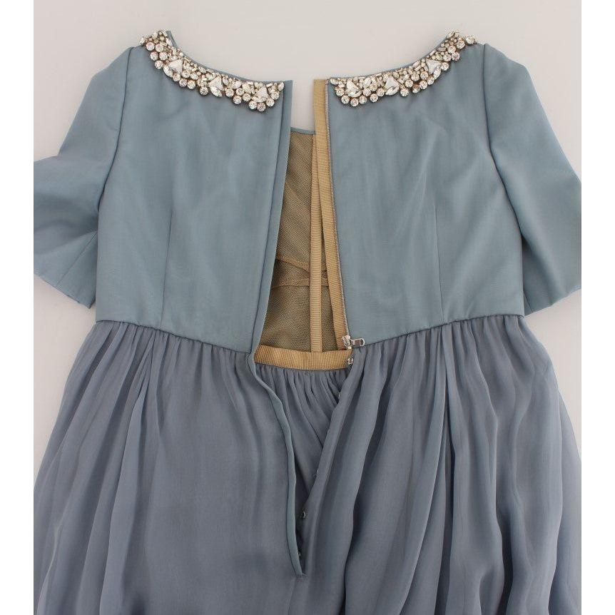 Dolce & Gabbana Elegant Crystal-Embellished Silk Gown Dolce & Gabbana Slate Gray